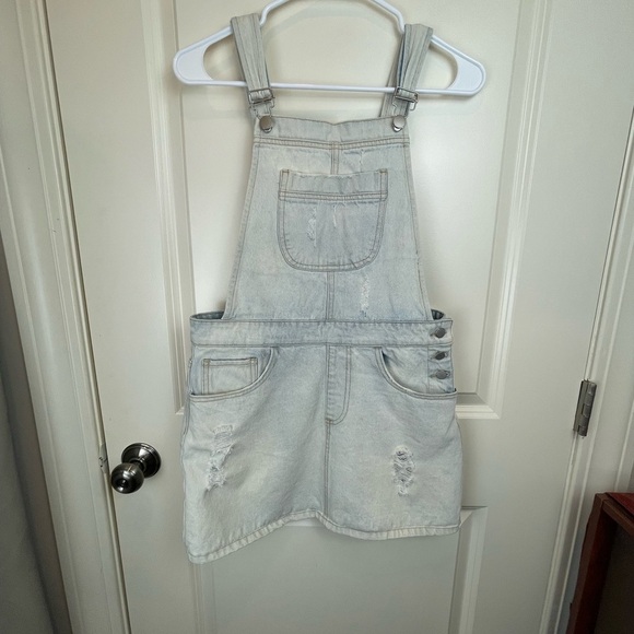 Forever 21 Denim Overall Mini Skirt Bleached M - Picture 3 of 17